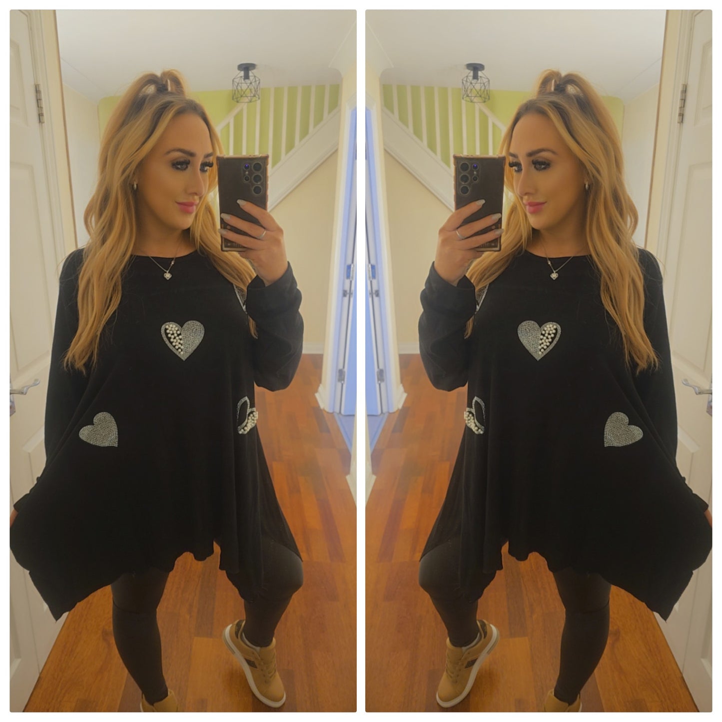 Chantelle Diamante heart waterfall top - Black
