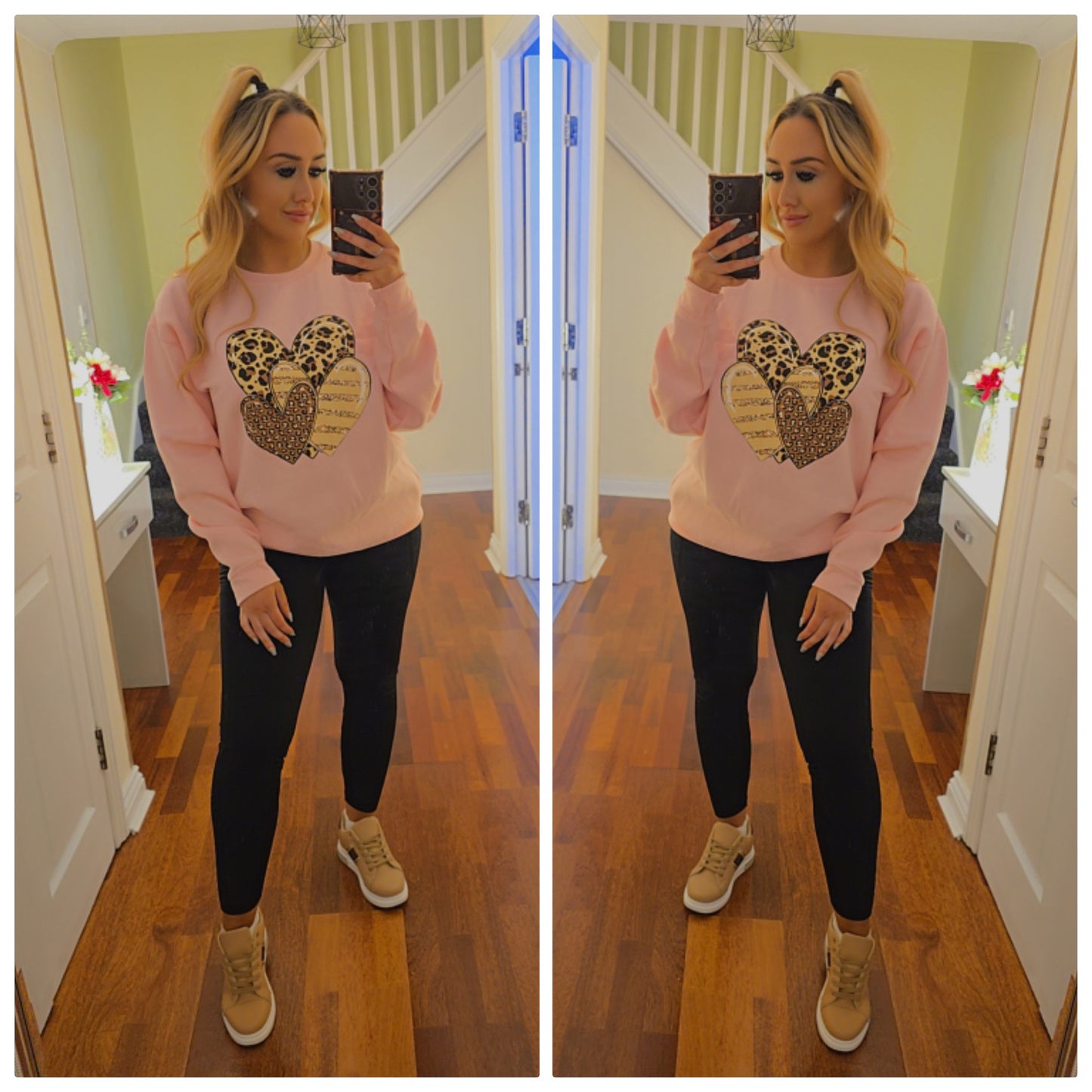 Oversized Leopard Heart sweater - Pink