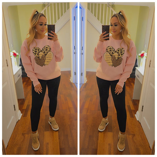 Oversized Leopard Heart sweater - Pink