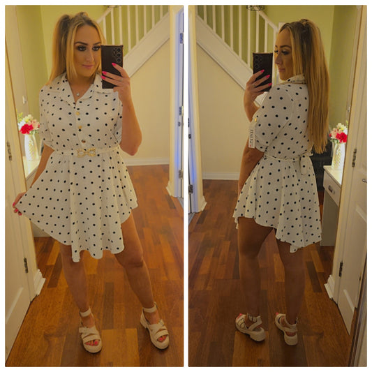 Jasmin Polka Dot Dress - White