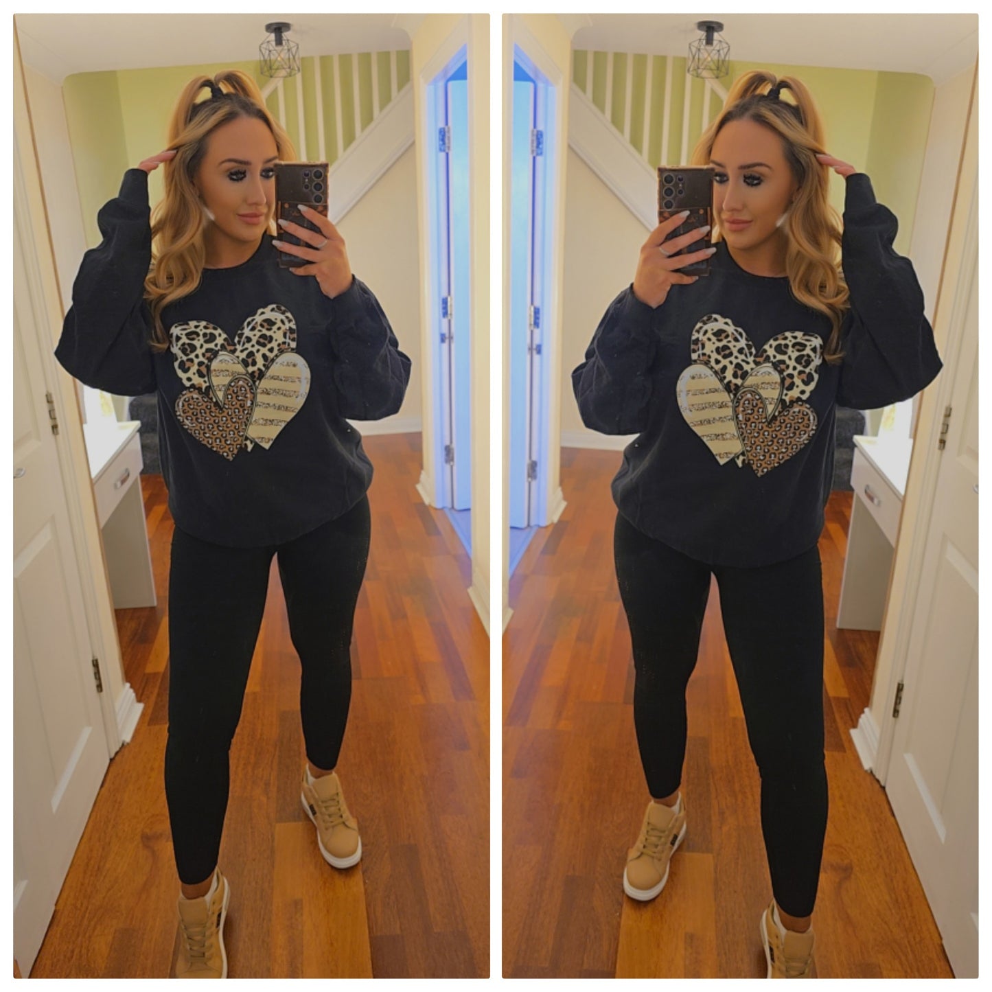 Oversized Leopard Heart sweater - Black