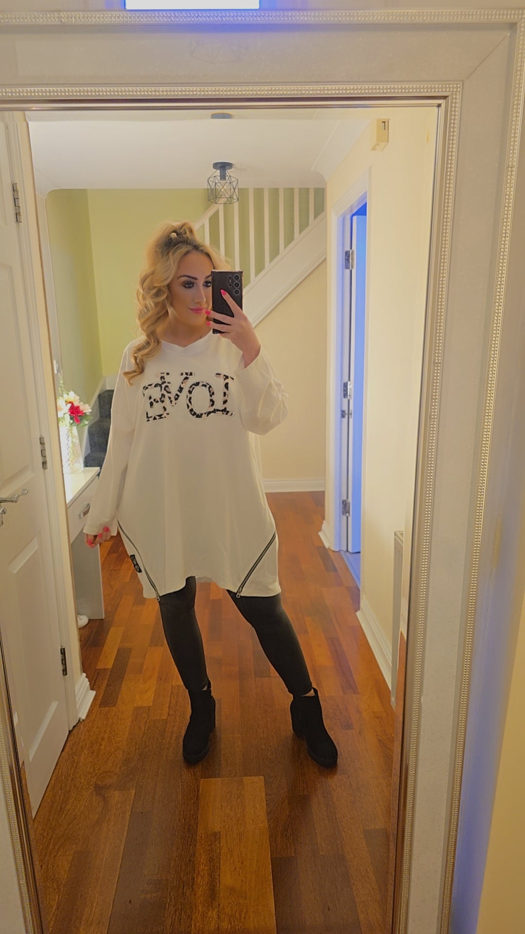 Oversized Leopard Love Top - Cream