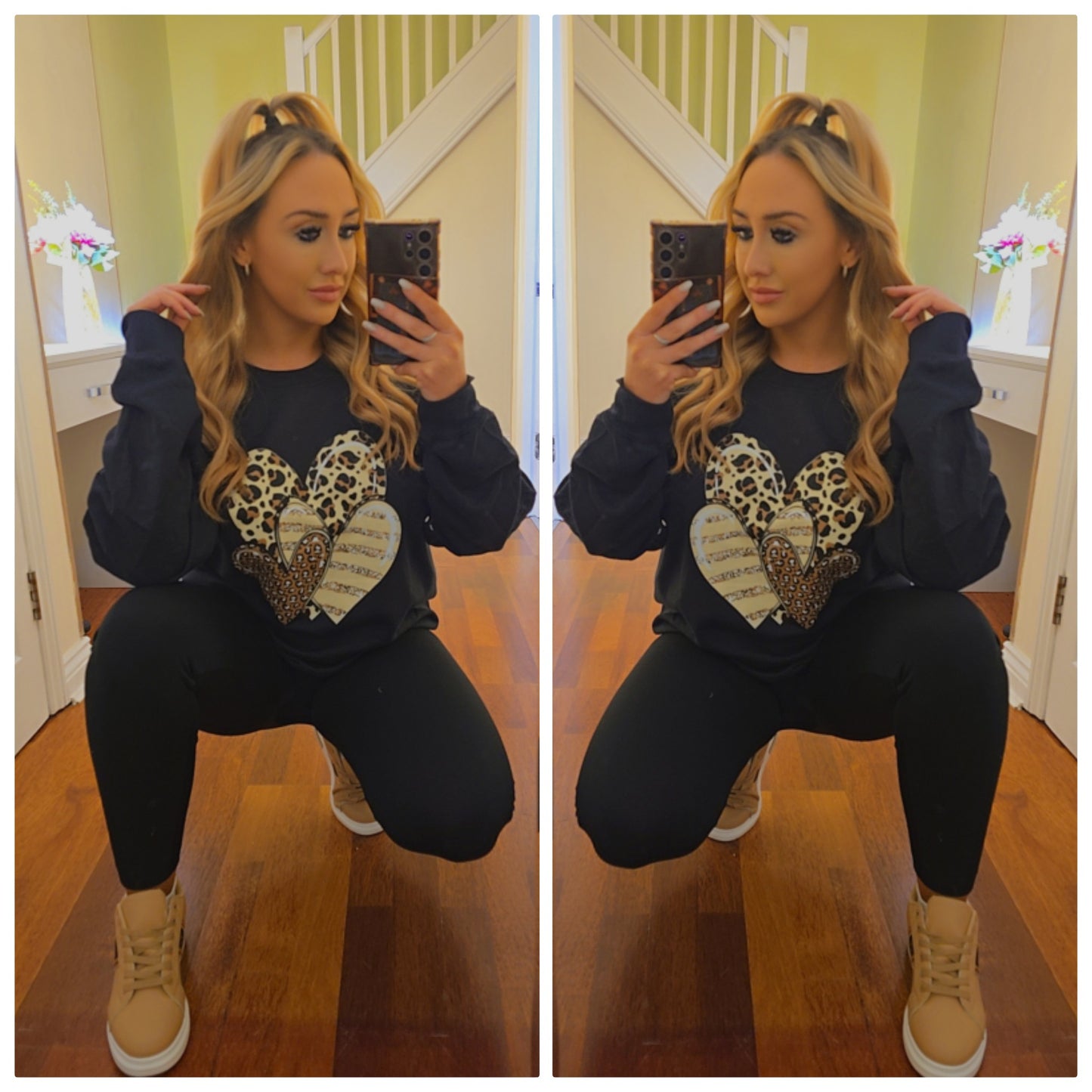 Oversized Leopard Heart sweater - Black