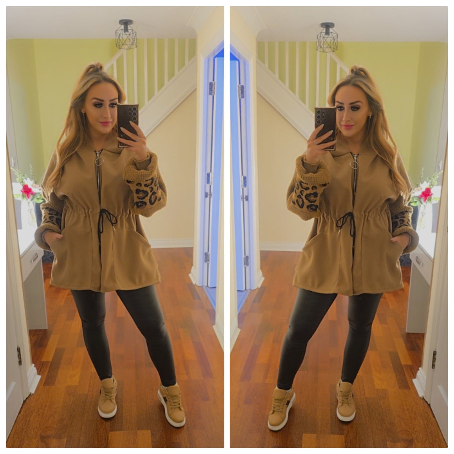 Fiona Leopard Hooded Jacket - Tan