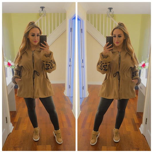Fiona Leopard Hooded Jacket - Tan