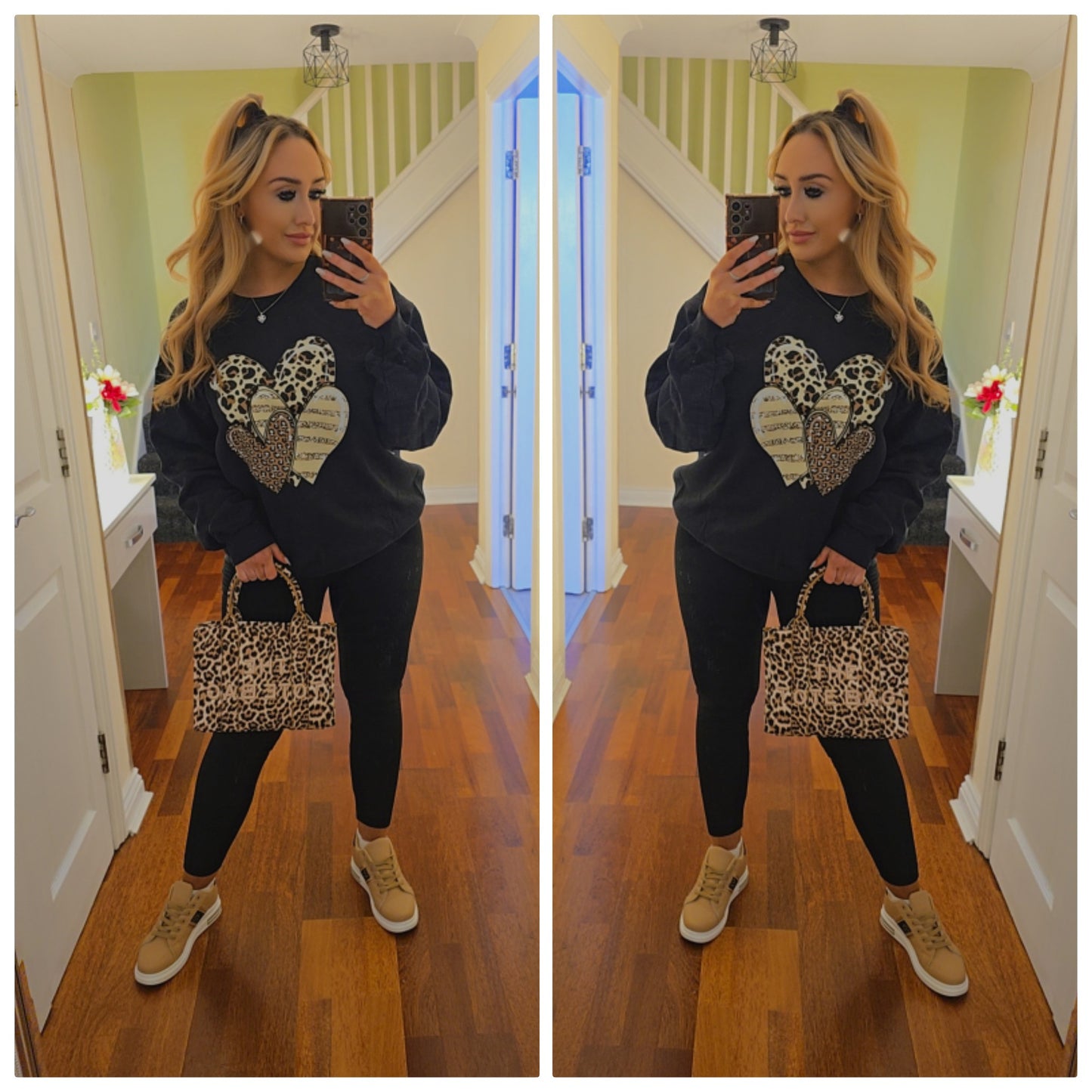 Oversized Leopard Heart sweater - Black