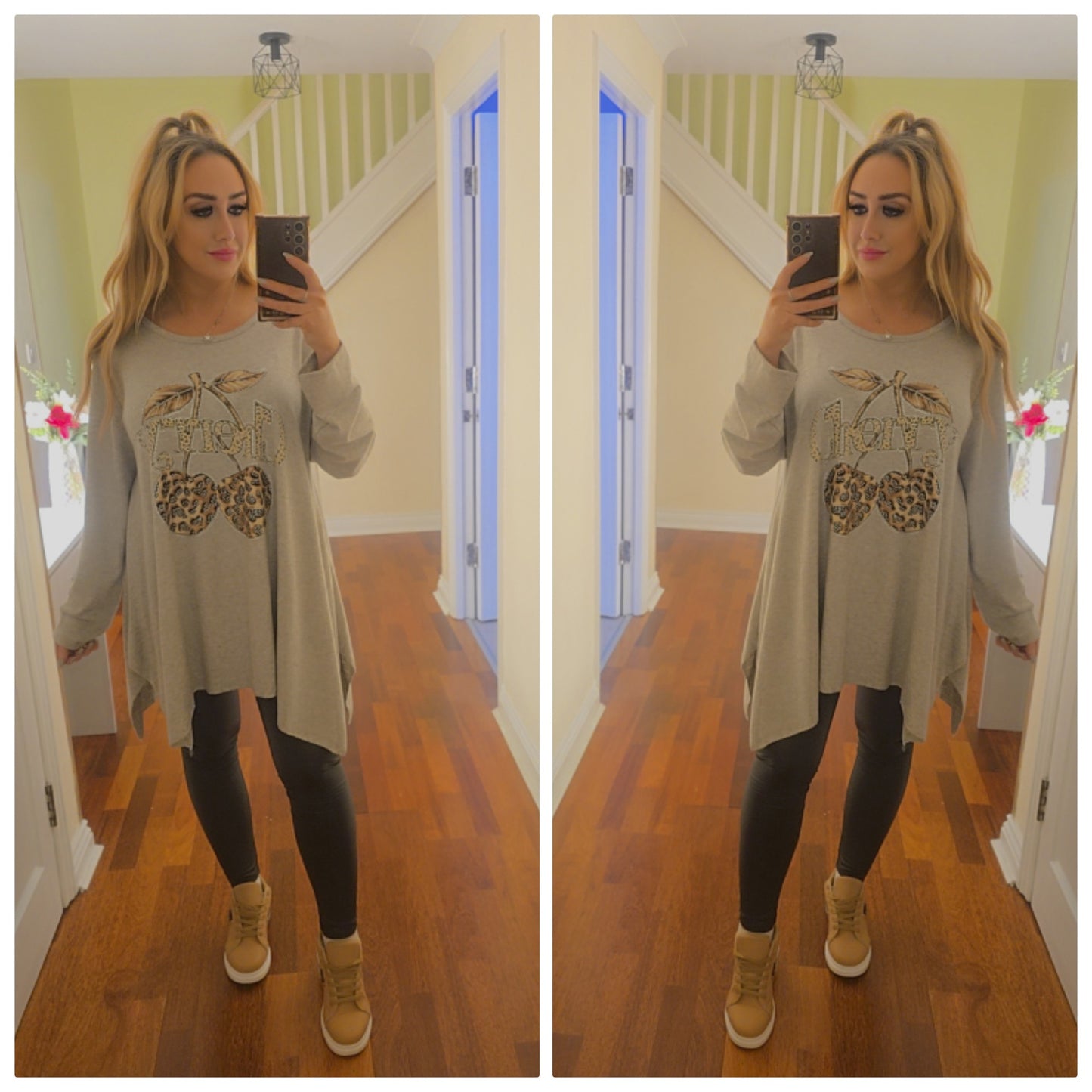 Bella Cherry Leopard waterfall top - Beige