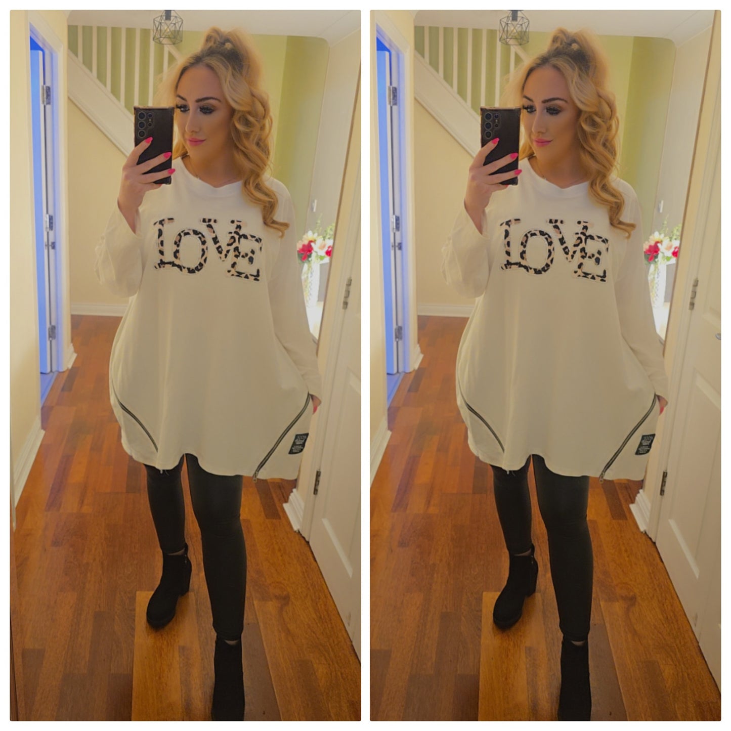 Oversized Leopard Love Top - Cream