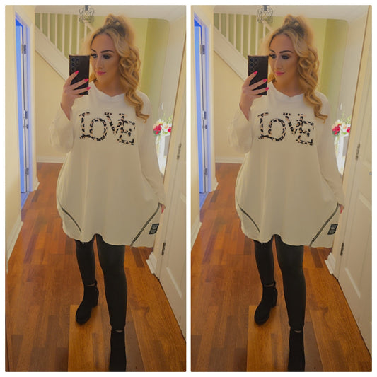 Oversized Leopard Love Top - Cream