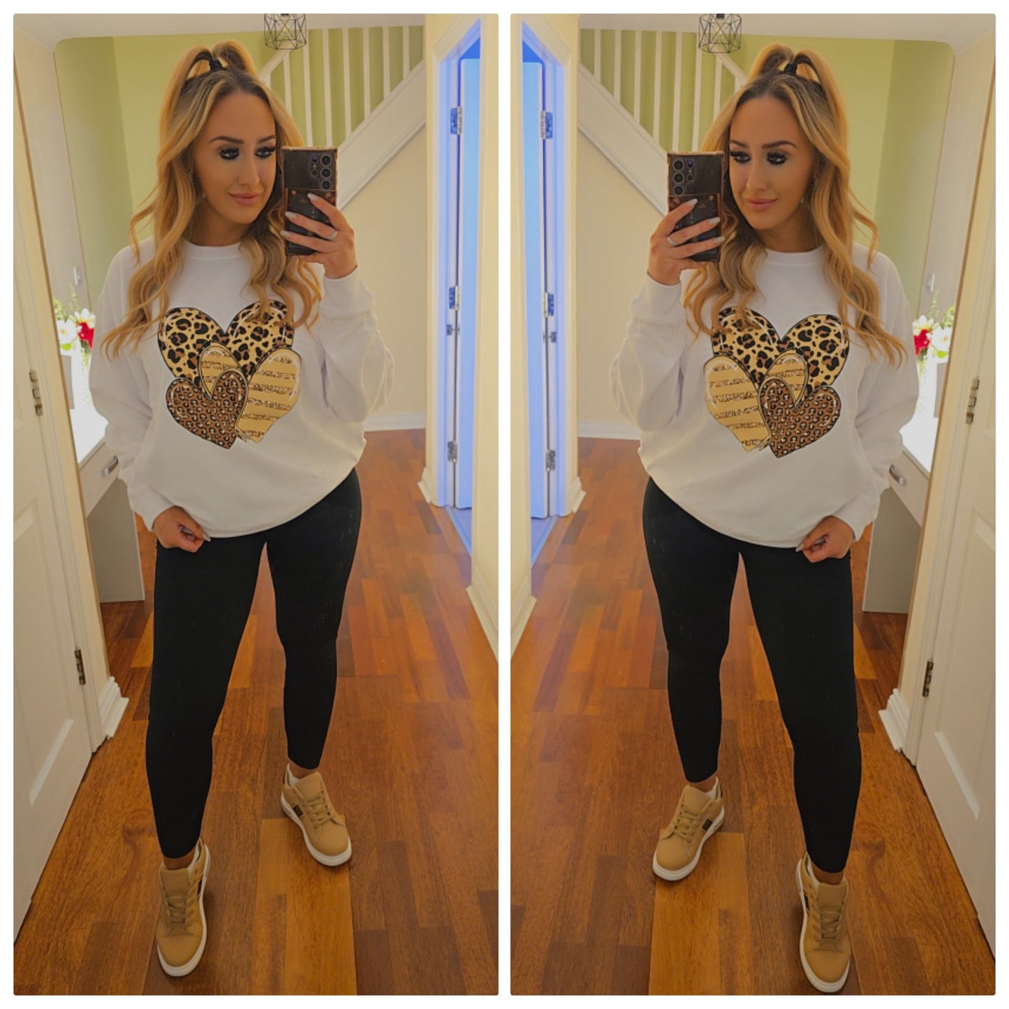 Oversized Leopard Heart sweater - White