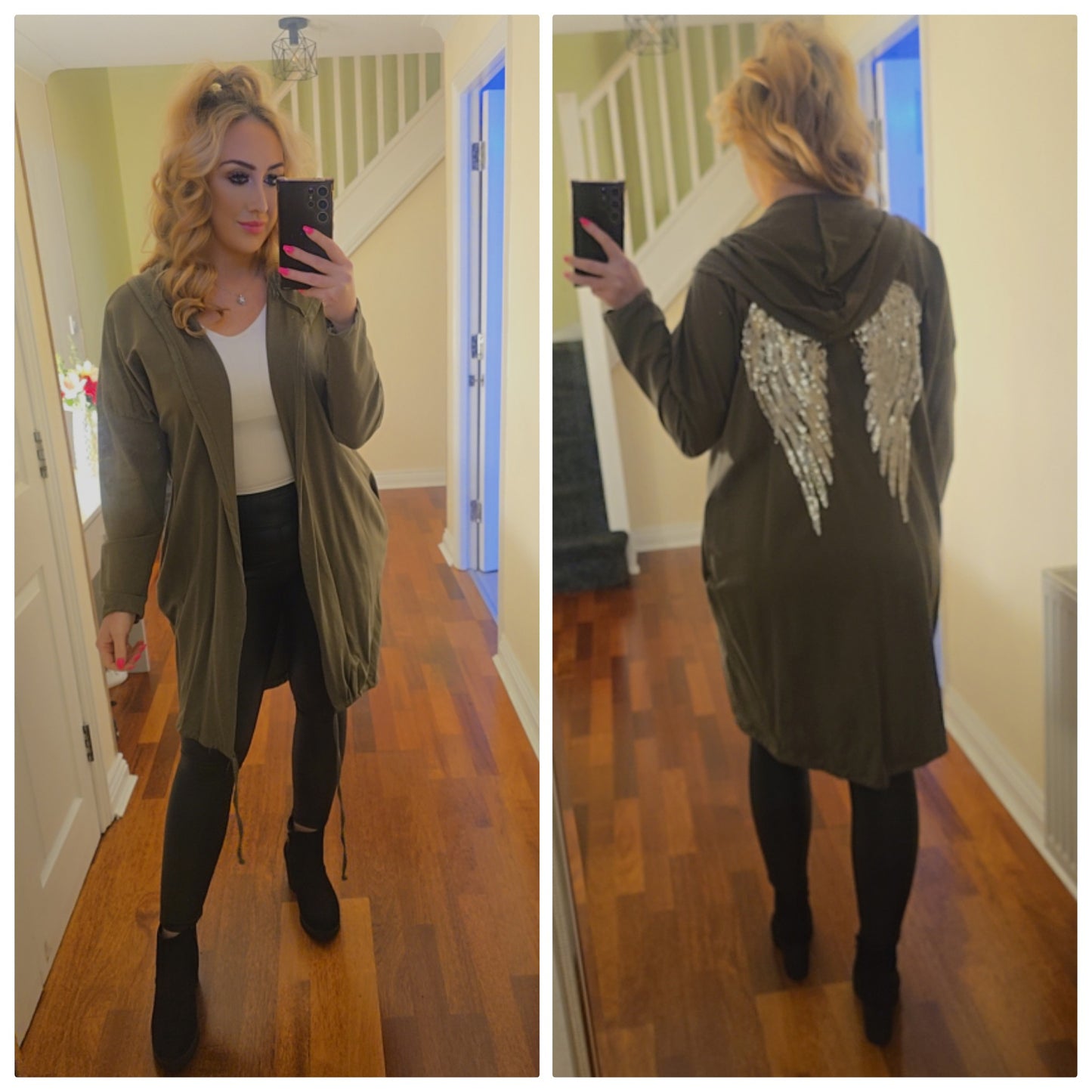Angel Wings Sequin Cardigan - Khaki