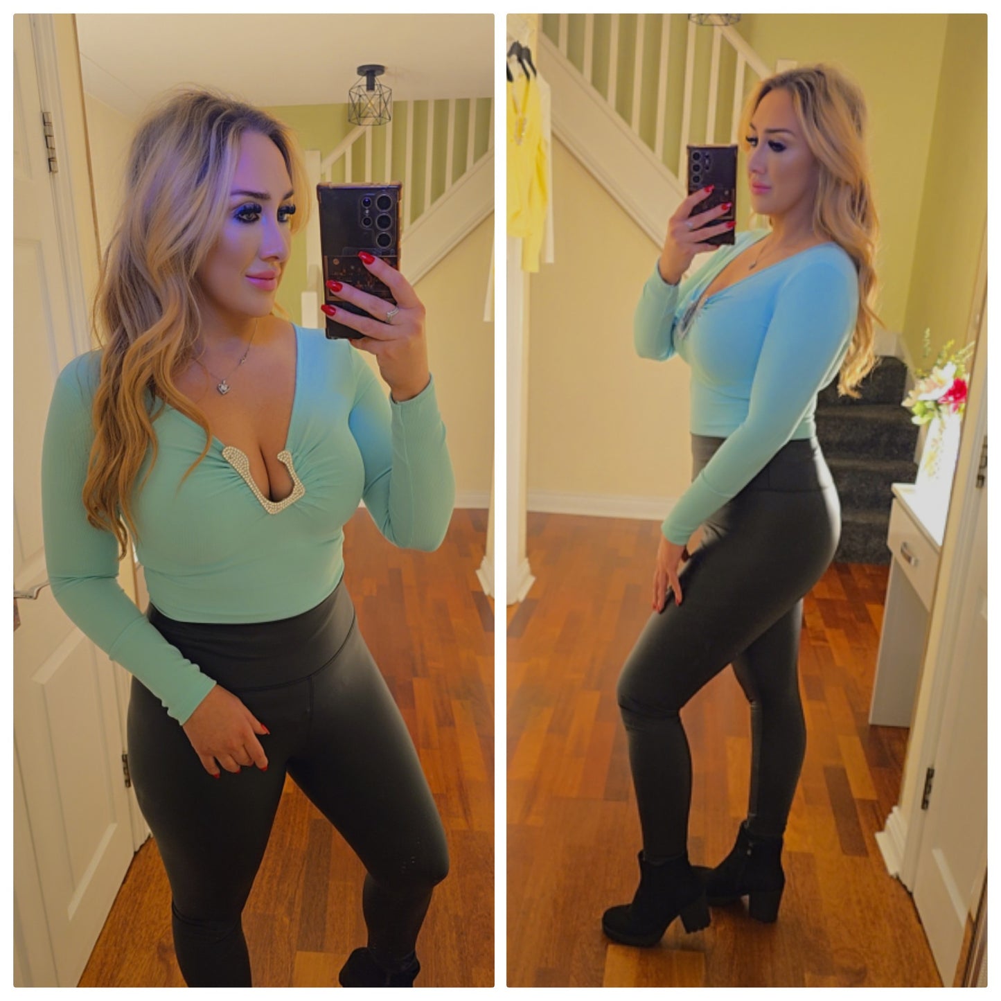Crystal Diamante top - Mint