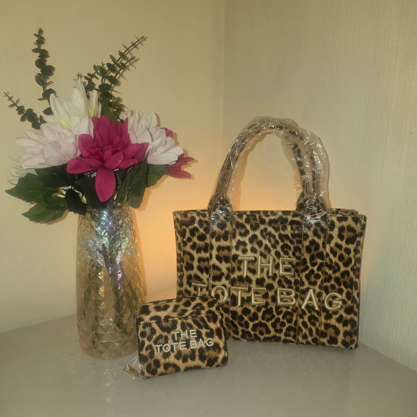 Small leopard bag and purse set - Dark Brown