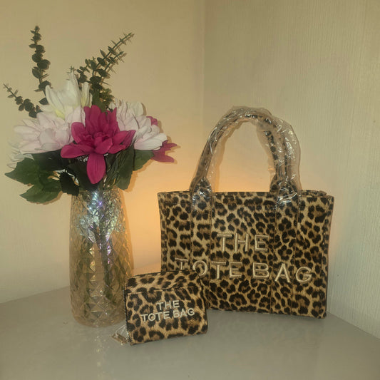 Small leopard bag and purse set - Dark Brown
