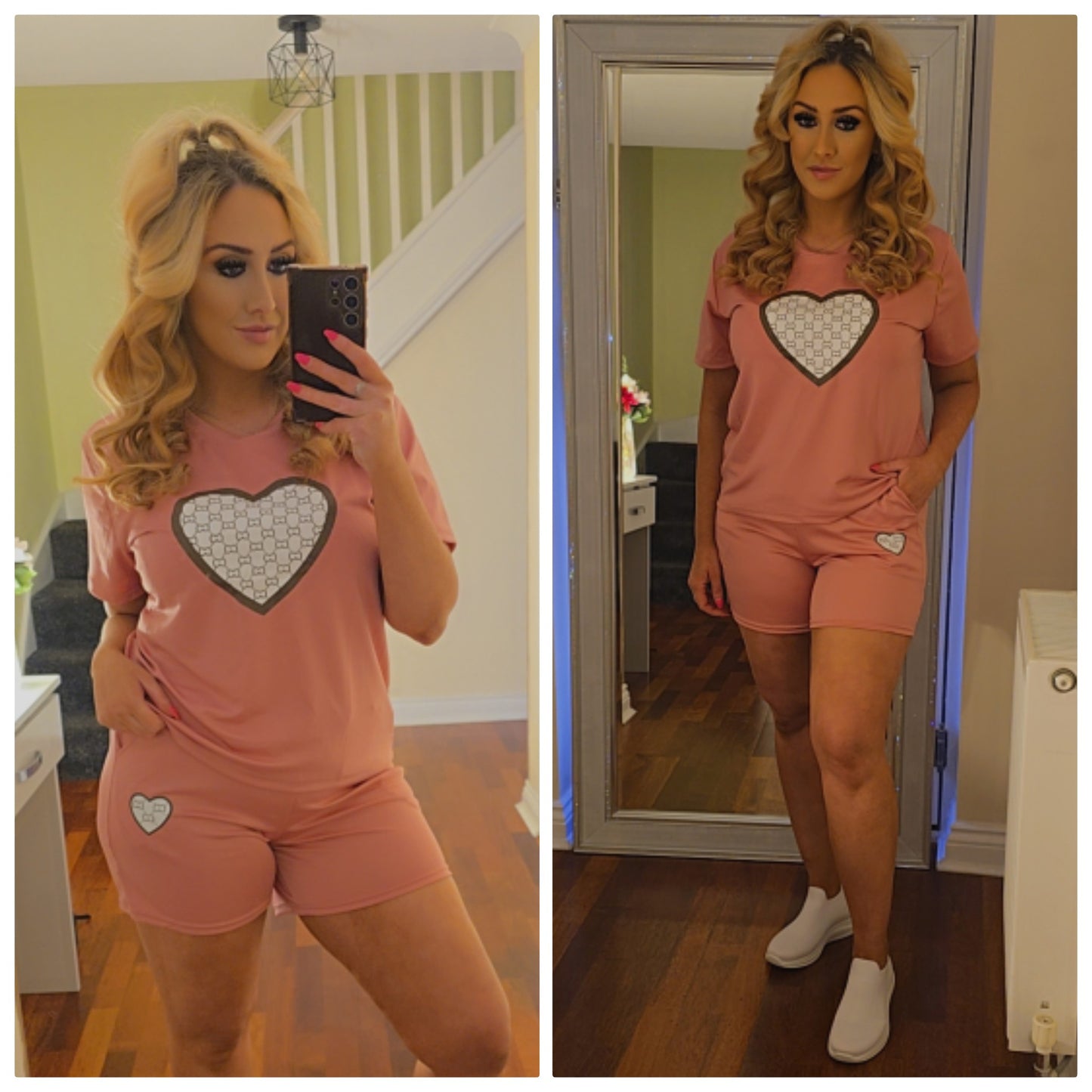Tara Heart Top and Short Set - Pink