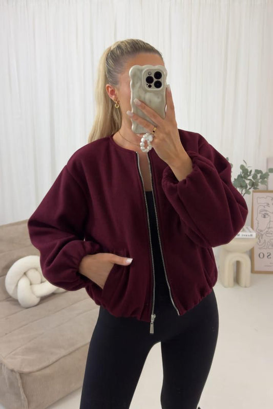 Balloon sleeve zip up jacket