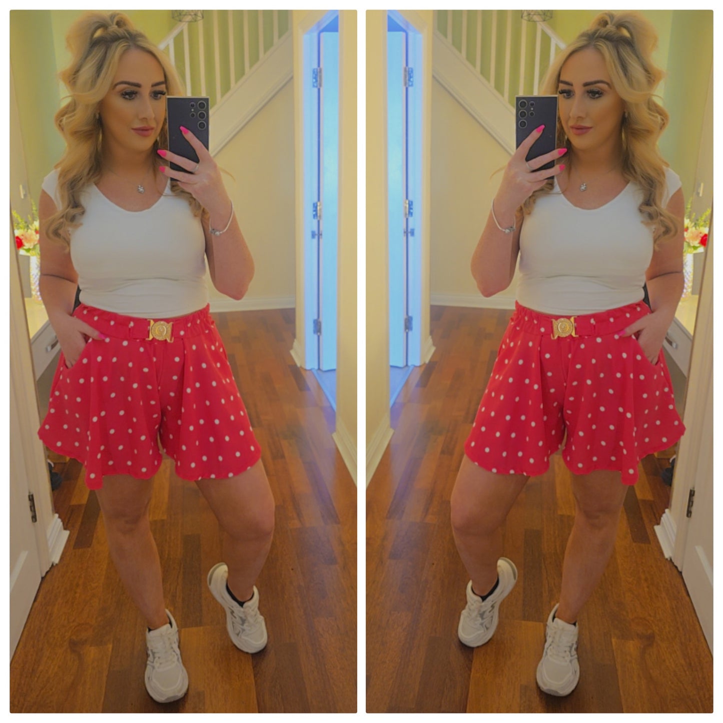 Polka Dot Paper Bag Shorts - Hot Pink