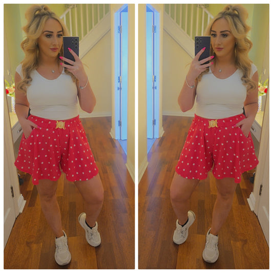 Polka Dot Paper Bag Shorts - Hot Pink