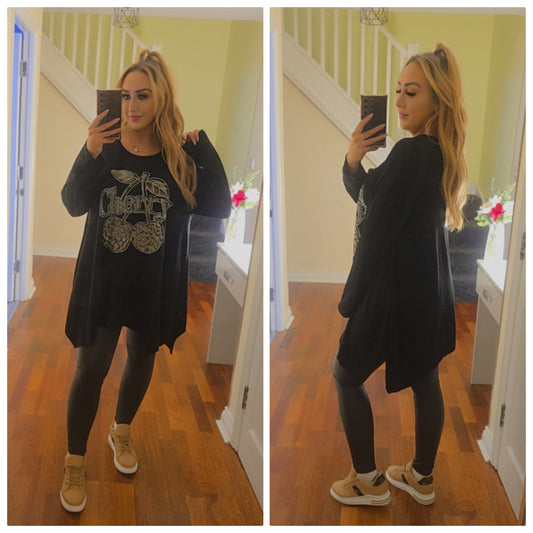 Bella Cherry Leopard waterfall top - Black