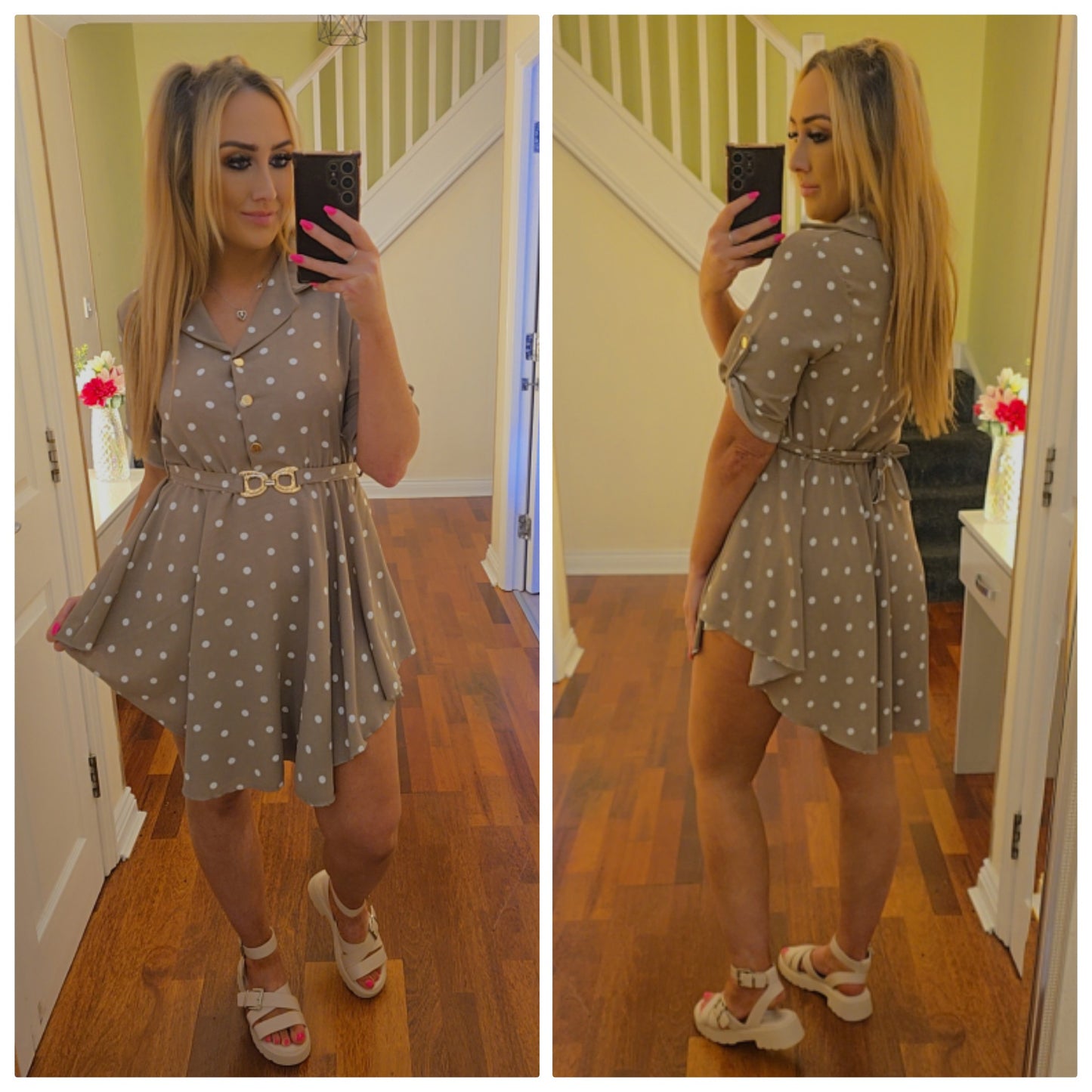 Jasmin Polka Dot Dress - Beige