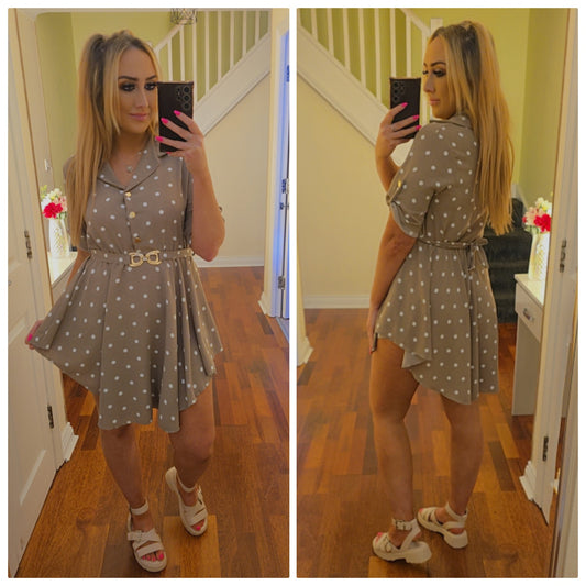 Jasmin Polka Dot Dress - Beige