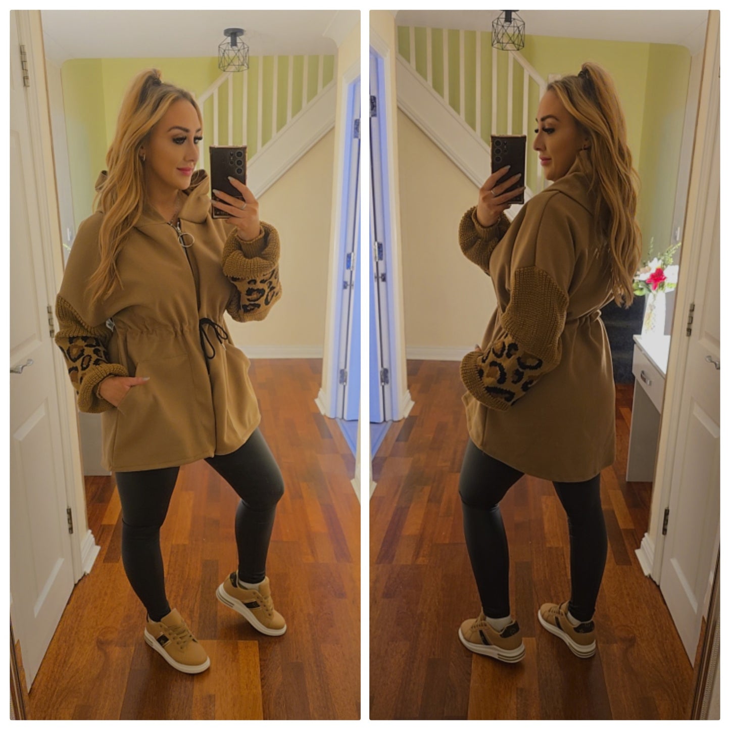Fiona Leopard Hooded Jacket - Tan