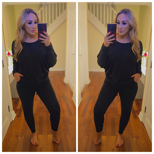 Keira High low lounge set - Black