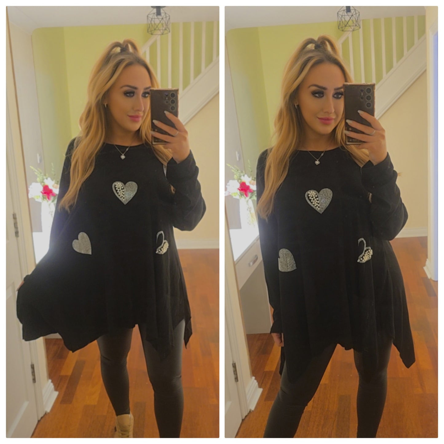 Chantelle Diamante heart waterfall top - Black