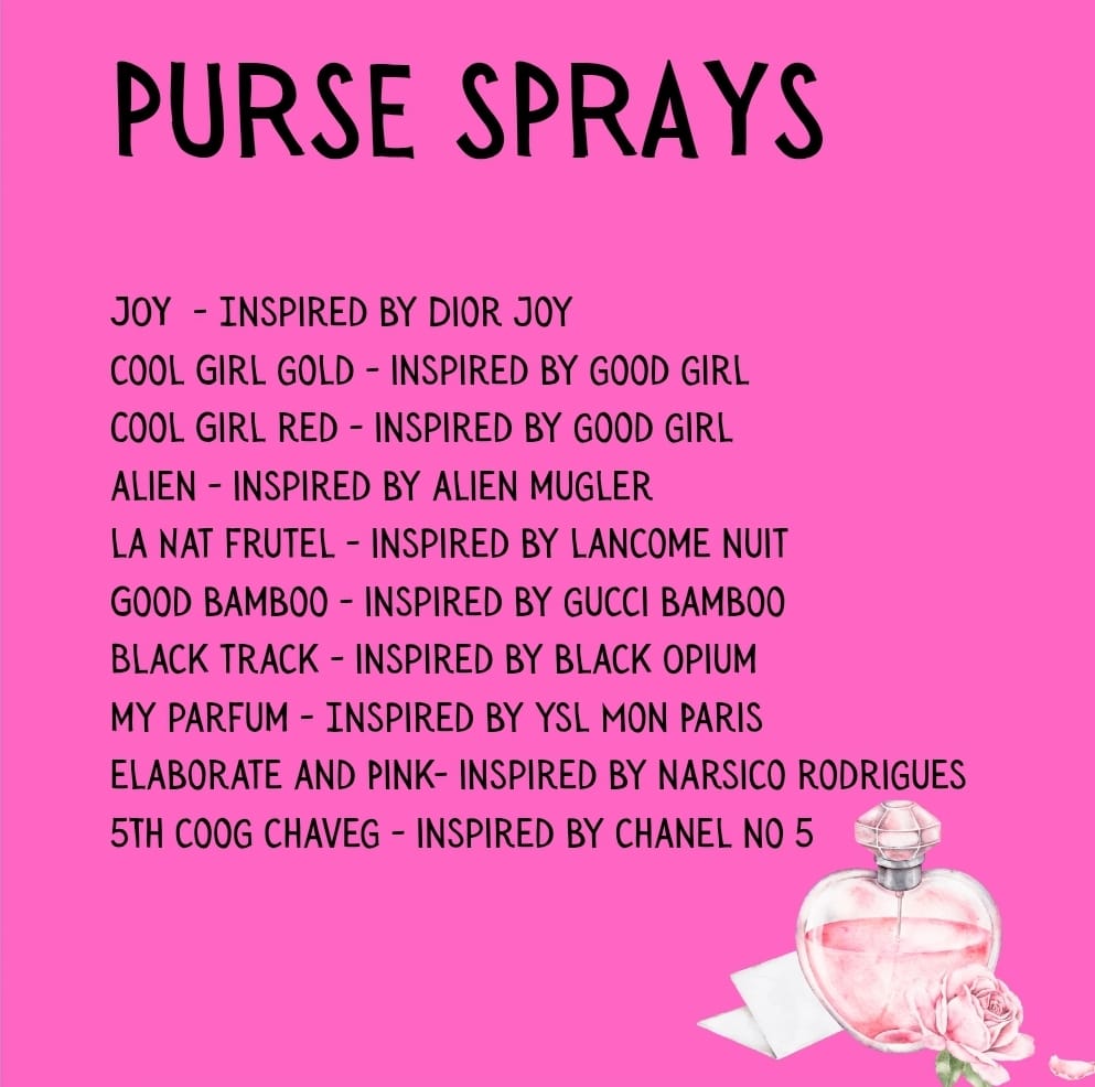 Purse perfume Sprays - 10 Scents