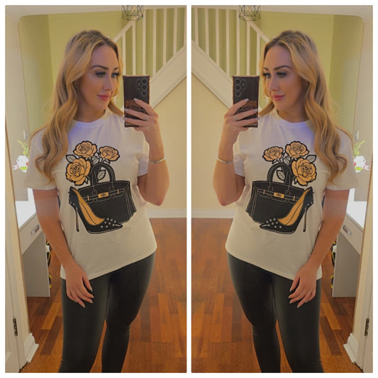 Tara Heels and Handbag T shirt - White