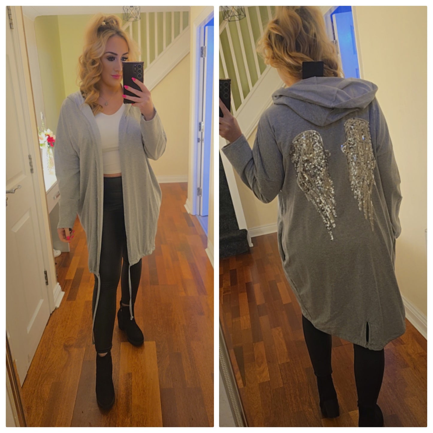 Angel Wings Sequin Cardigan - Light Grey