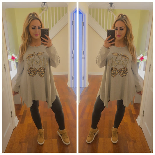 Bella Cherry Leopard waterfall top - Beige