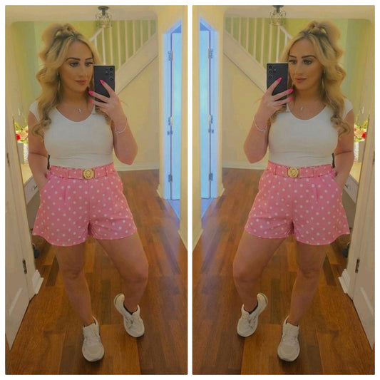 Polka Dot Paper Bag Shorts - Baby Pink