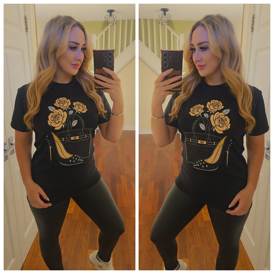 Tara Heels and Handbag T shirt - Black