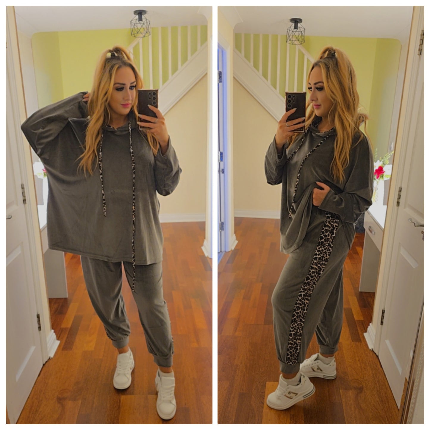 Georgia Velour leopard lounge suit - Grey