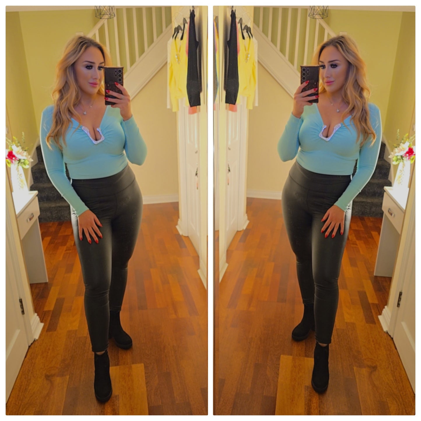 Crystal Diamante top - Mint