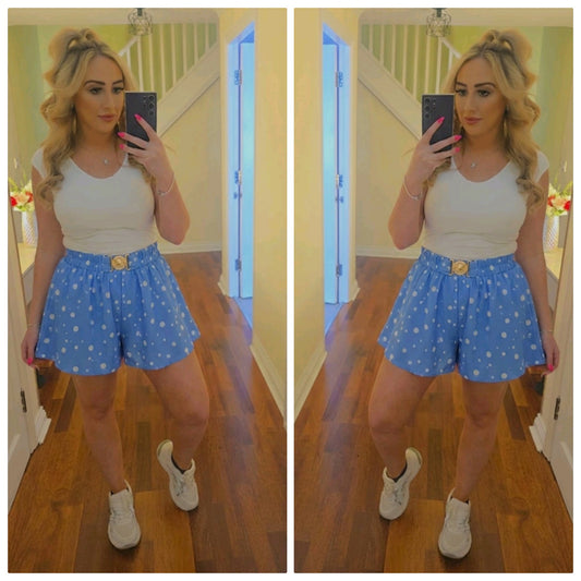 Polka Dot Paper Bag Shorts - Baby Blue