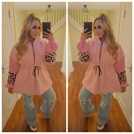 Fiona Leopard Hooded Jacket - Pink