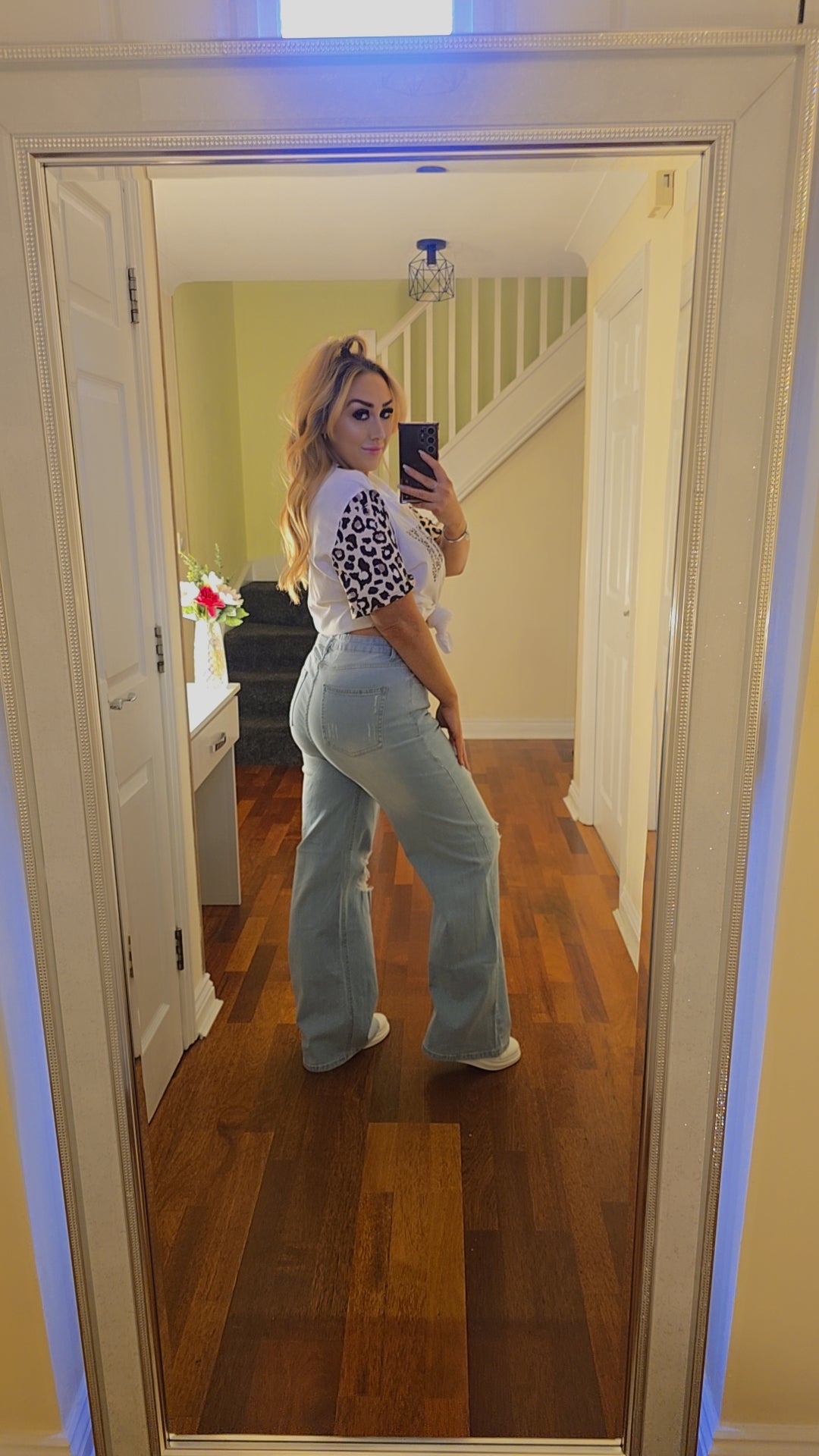 Natasha light denim ripped wide leg jeans