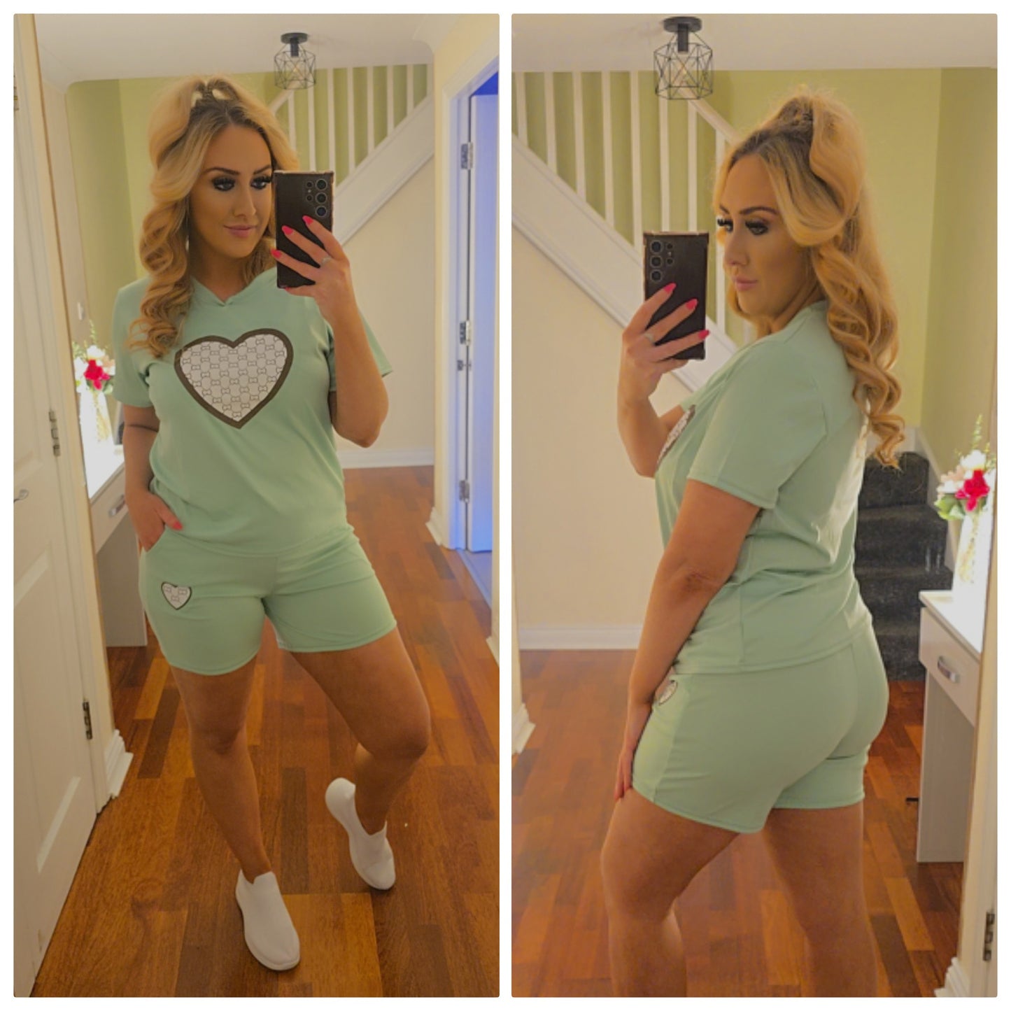Tara Heart Top and Short Set - Mint