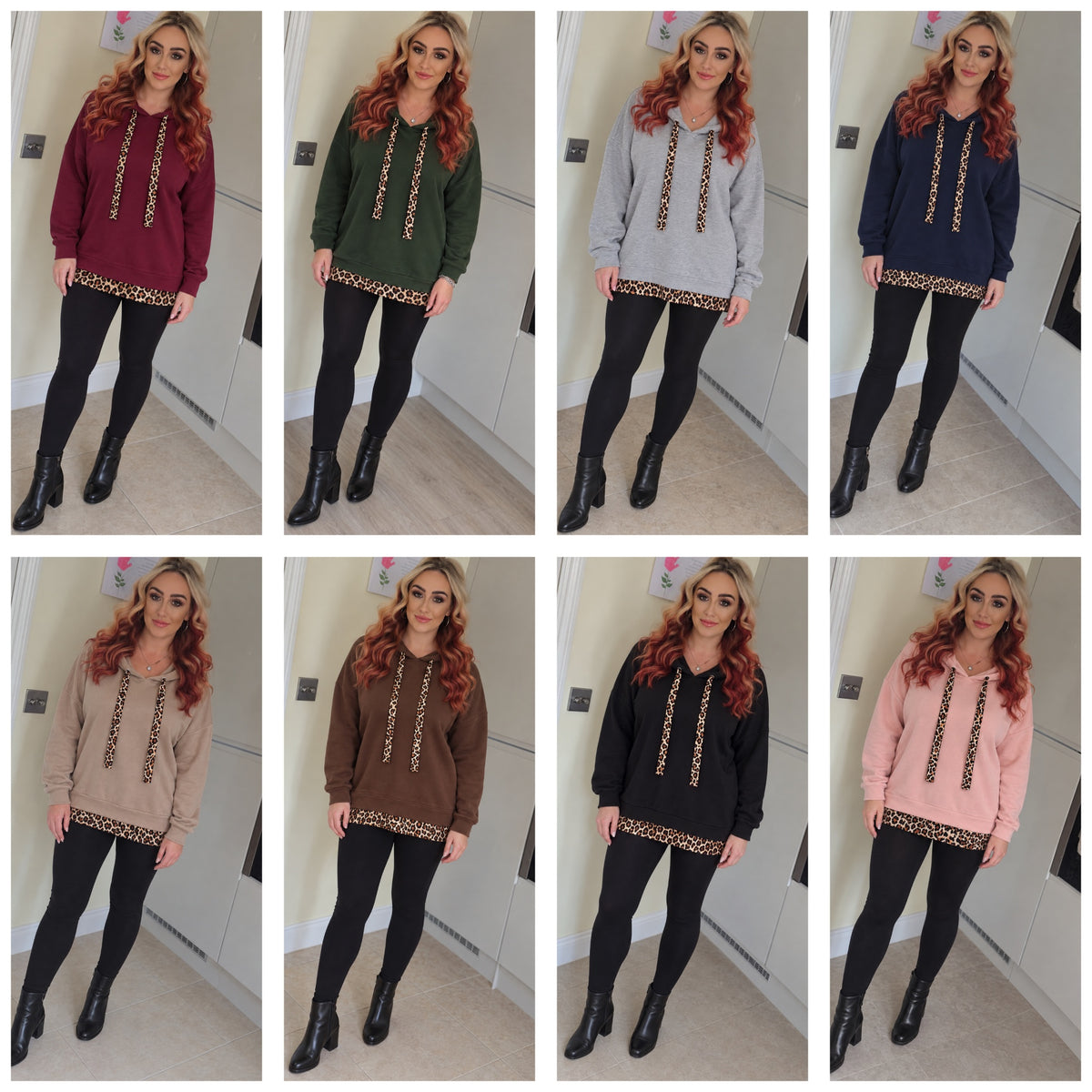 Leopard Trim Hoodies - 8 Colours