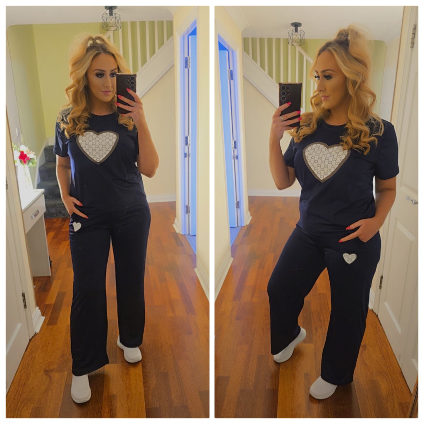 Tara Heart Top and Trouser Set - Navy