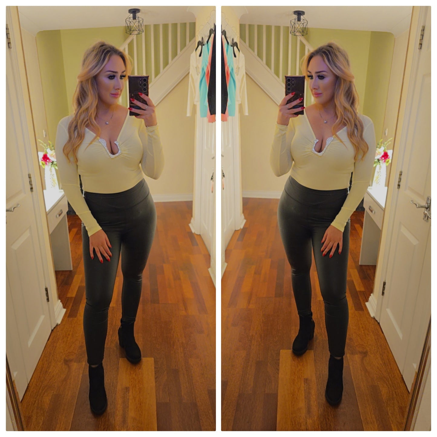 Crystal Diamante top - Yellow