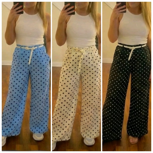 Polka Dot Wide Leg Trousers - 3 Colours