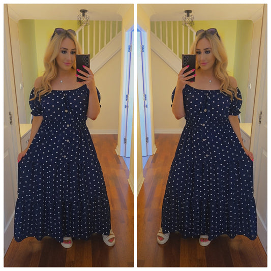 Polka Dot Maxi dress - Navy