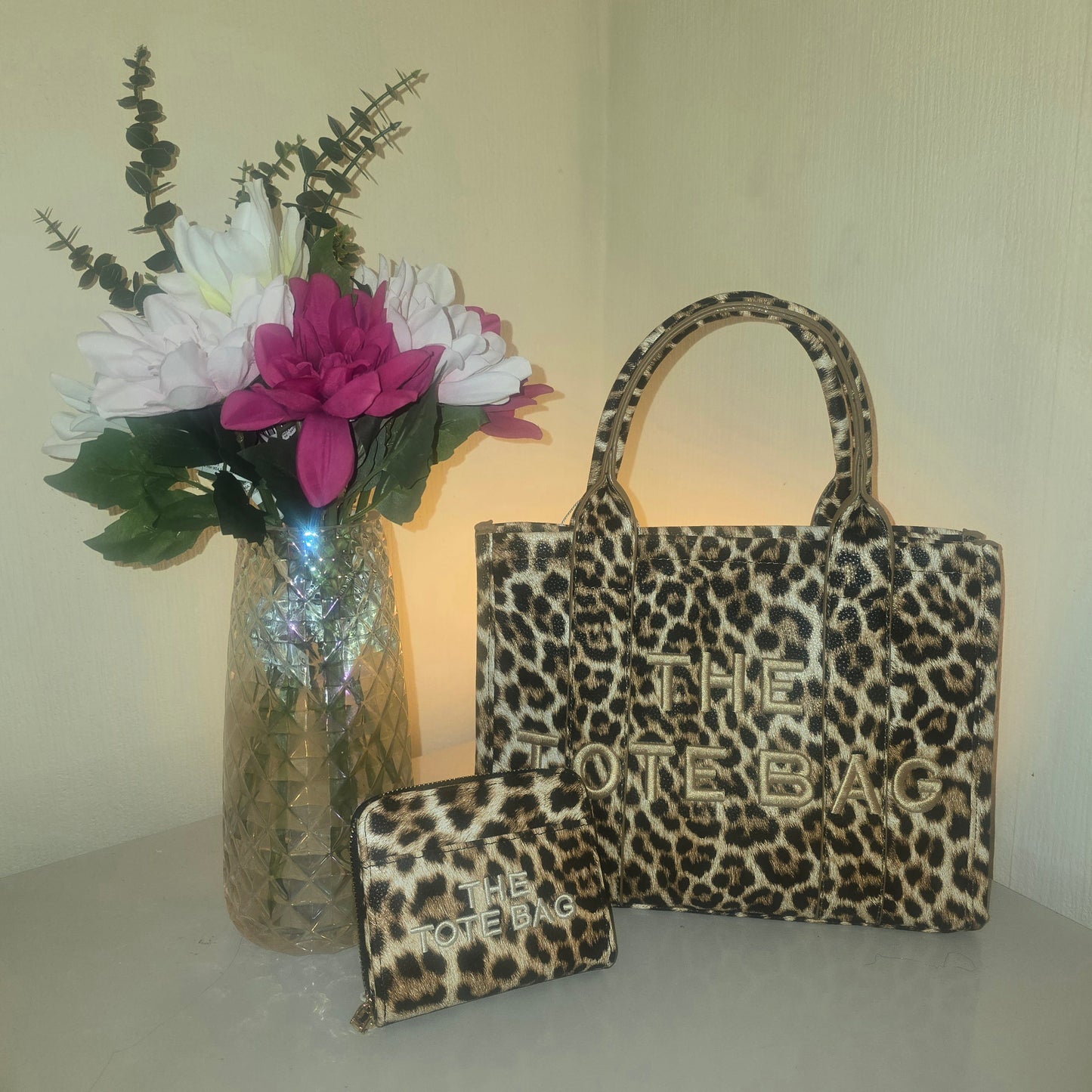 Small leopard bag and purse set - light Brown