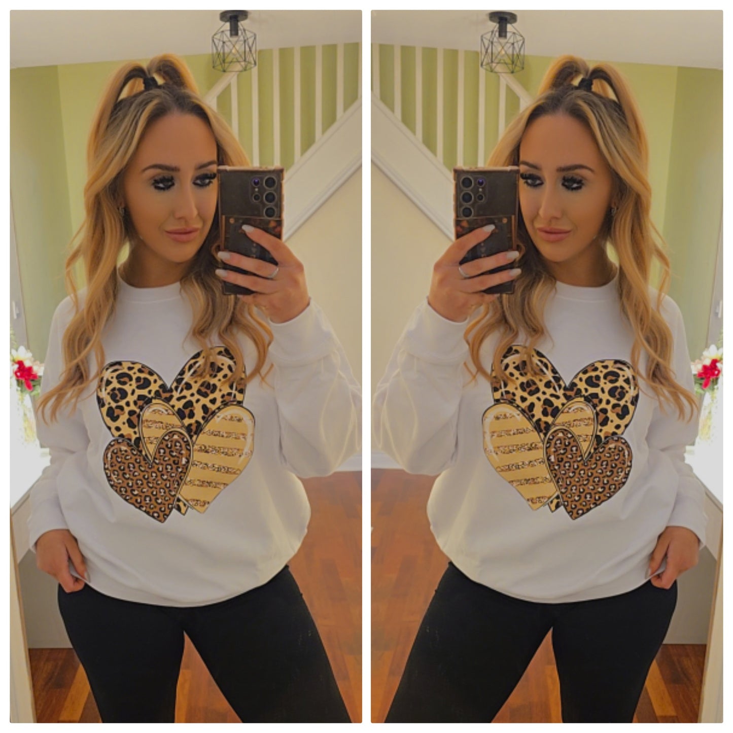 Oversized Leopard Heart sweater - White