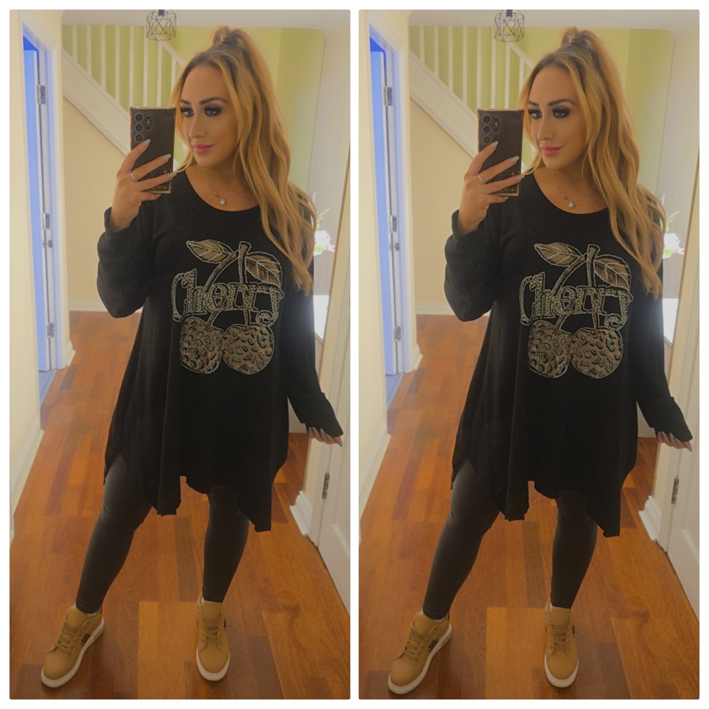 Bella Cherry Leopard waterfall top - Black