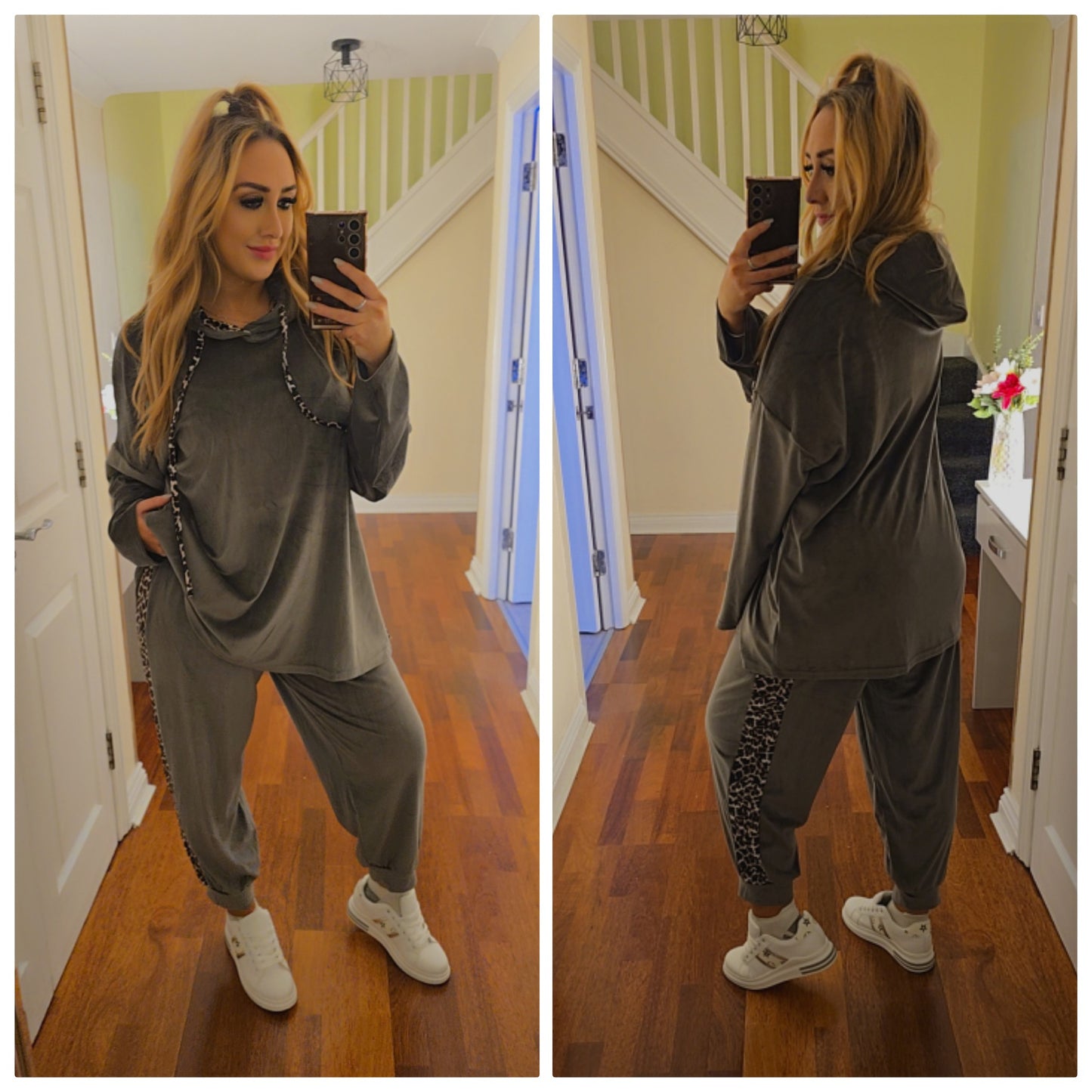 Georgia Velour leopard lounge suit - Grey