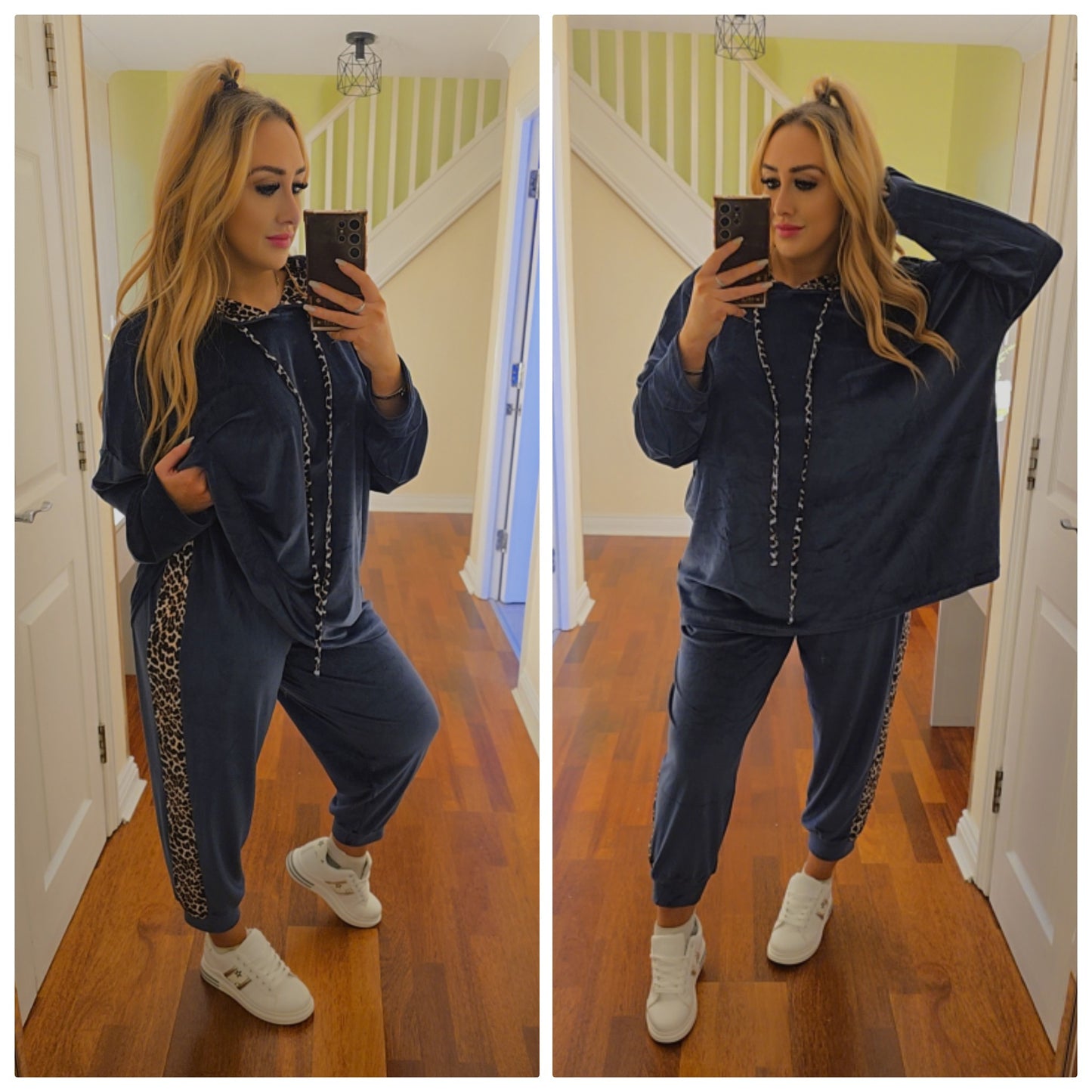 Georgia Velour leopard lounge suit - Navy